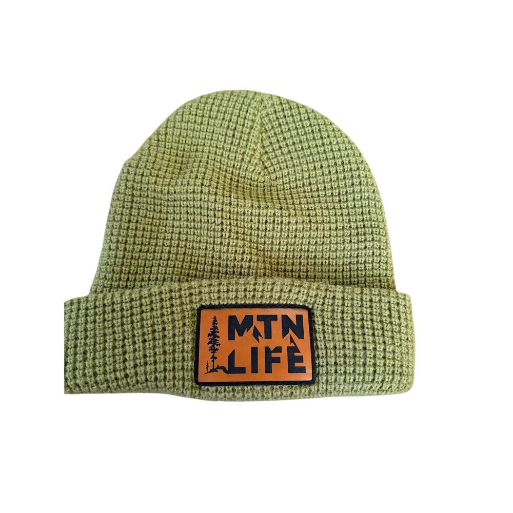 Zapped Headquarters MTN Life Green Knit Beanie Hat Logo Patch